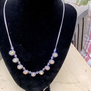 Gemstones opal with sterling silver necklace